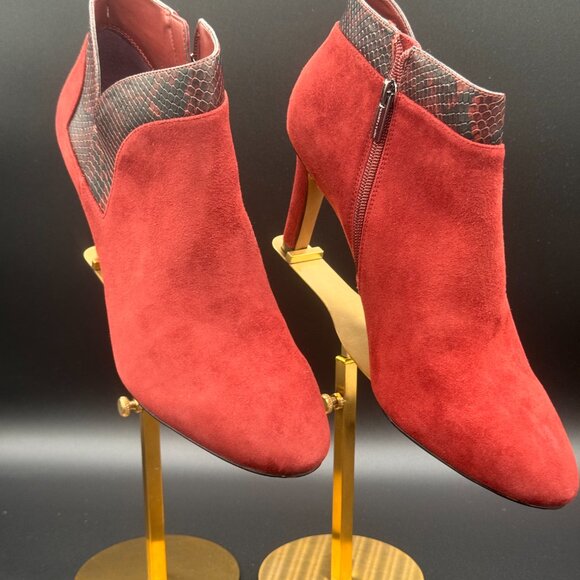 Vince Camuto Red Suede Snake Trim Ankle Boots | Size 11 | New in Box - Picture 6 of 7